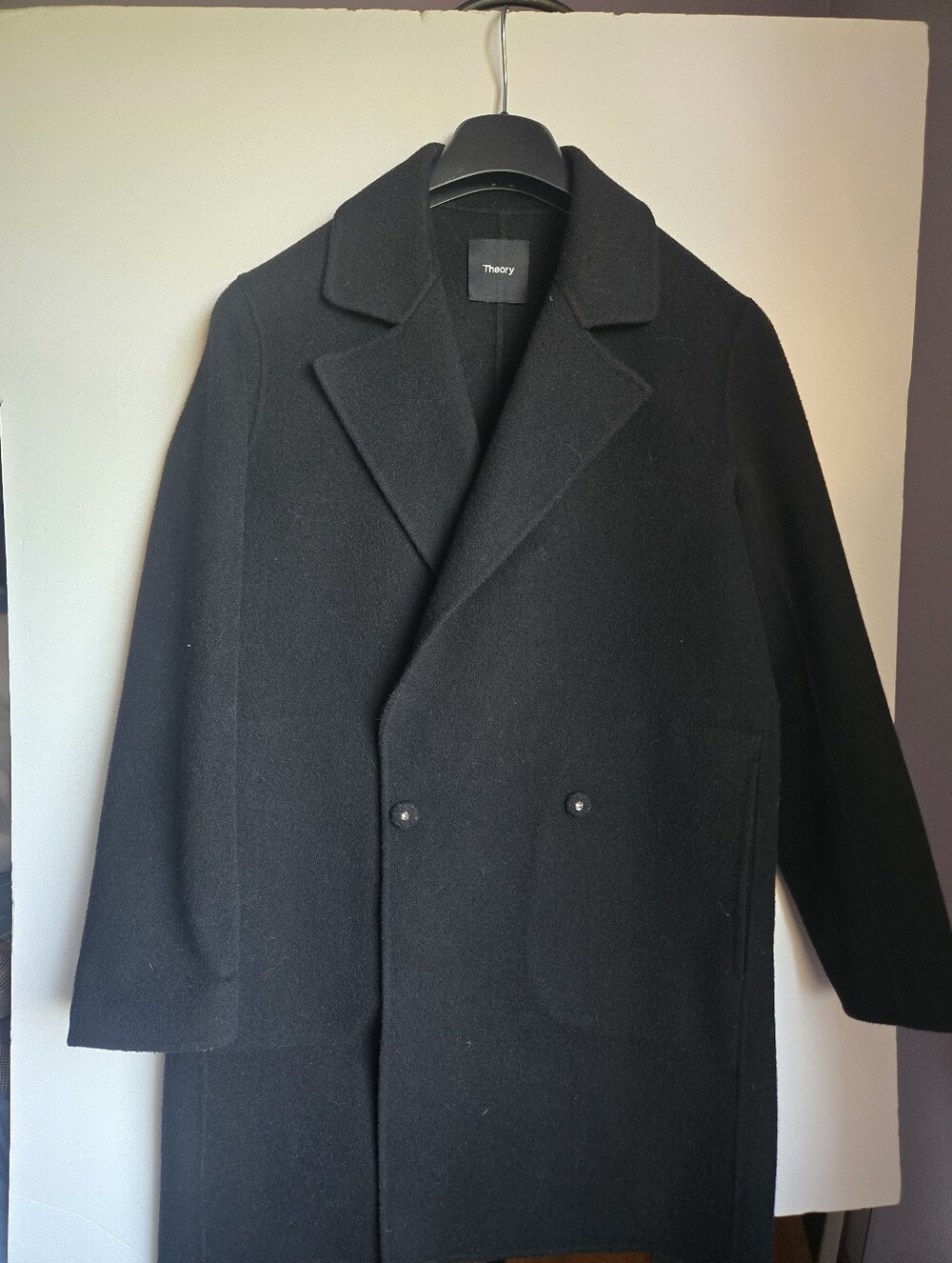 Theory Black Wool Double-Breasted Pea Coat